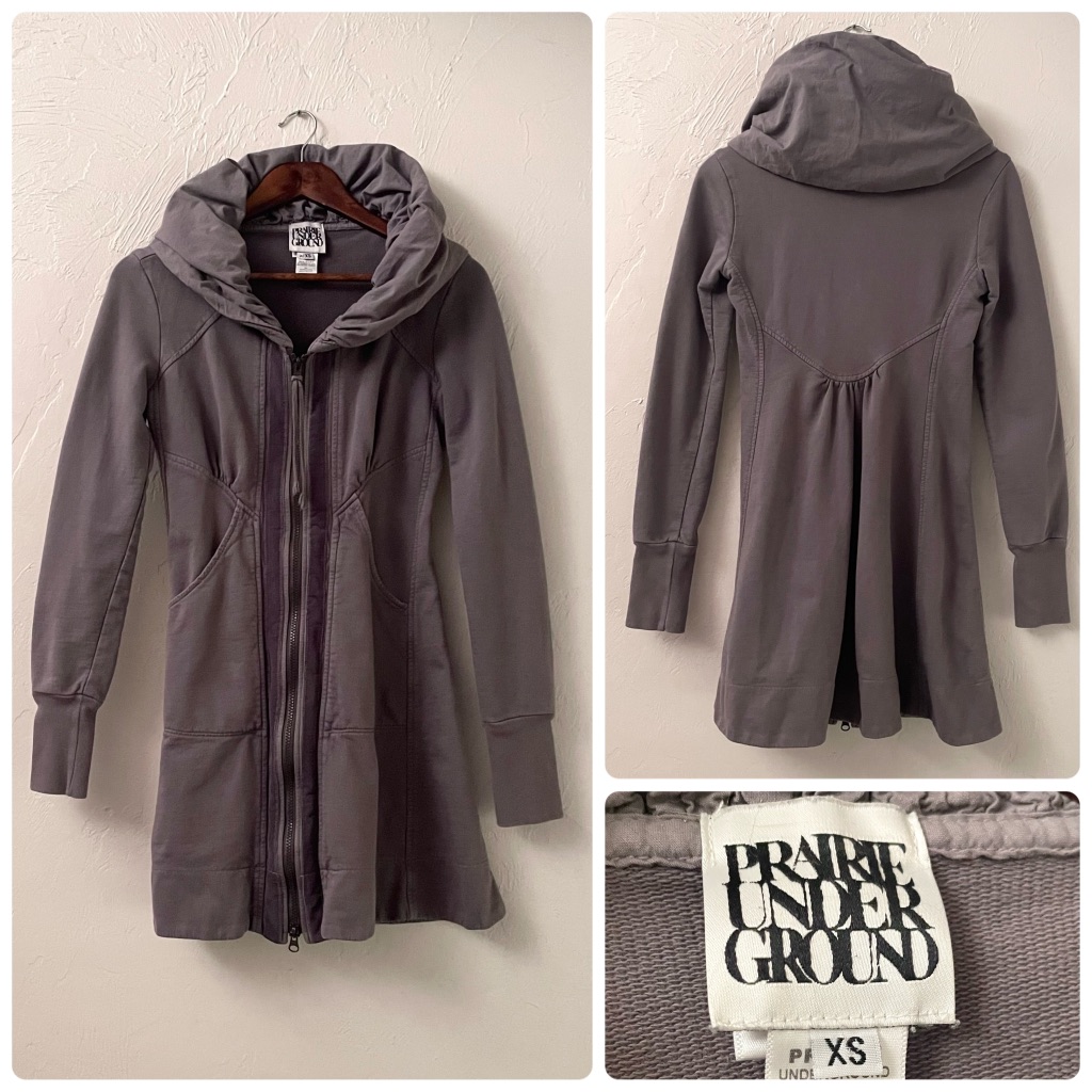 Prairie Underground Mid-Victorian Longline Full Zip Hoodie Sweater In Grey Taupe